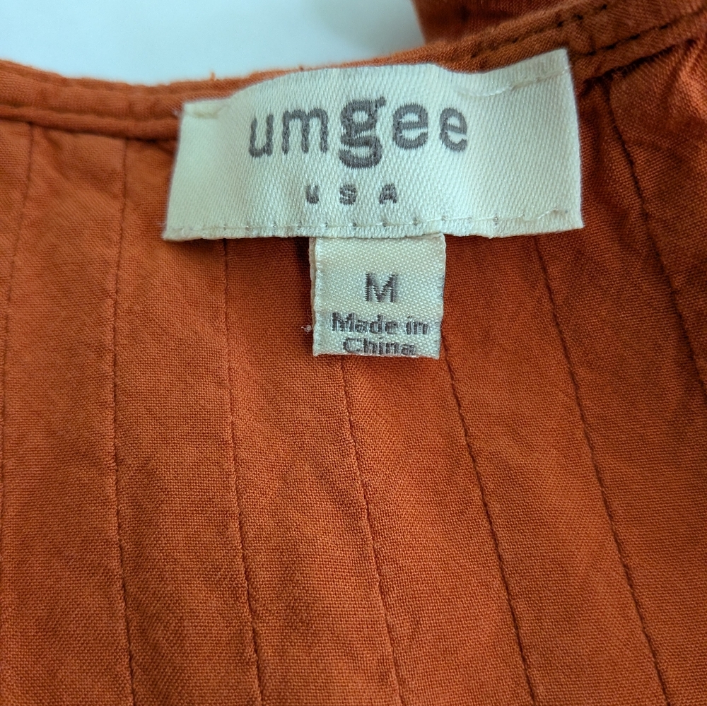 Umgee Burnt Orange and Blue Embroidery Boho Shirt - Picture 11 of 13